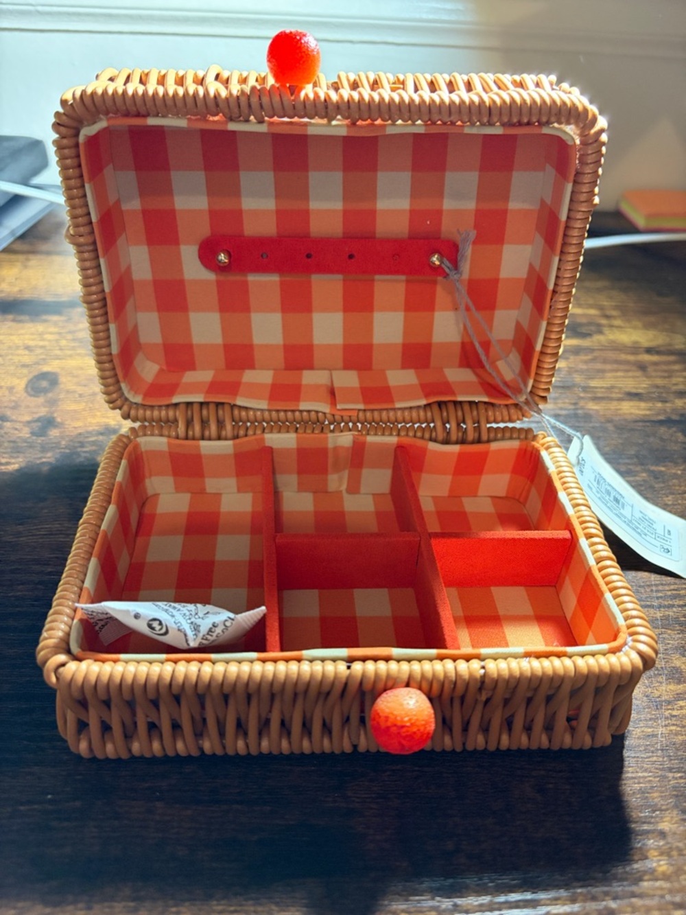 a new day Orange Gingham Wicker Jewelry Box